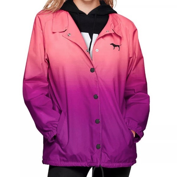 NWOT PINK VS OMBRÉ SNAP BUTTON ADJ COACHES JACKET - Picture 3 of 16